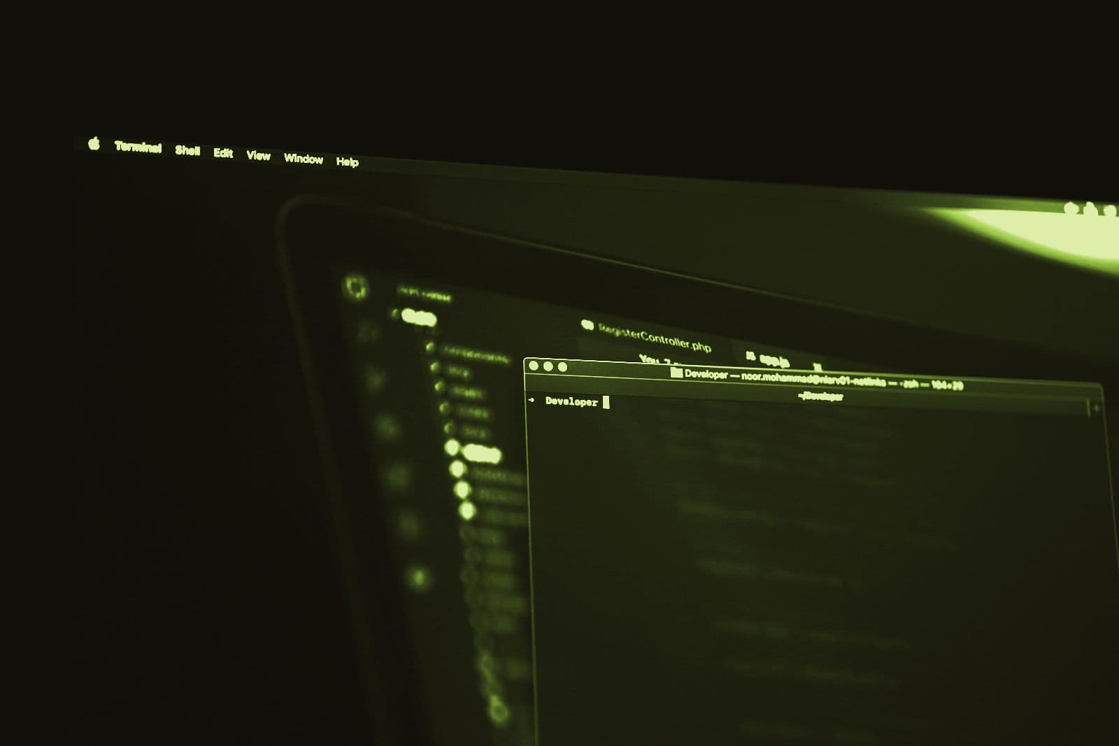 Source code on a monitor in a dark room